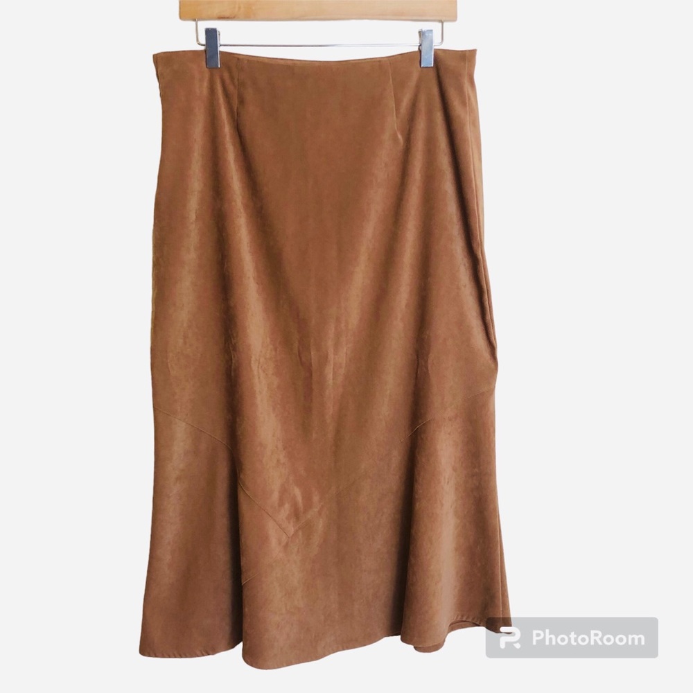 Vintage White Stag Petite Stretch A Line Skirt Womens 14 Boho Faux Suede Brown